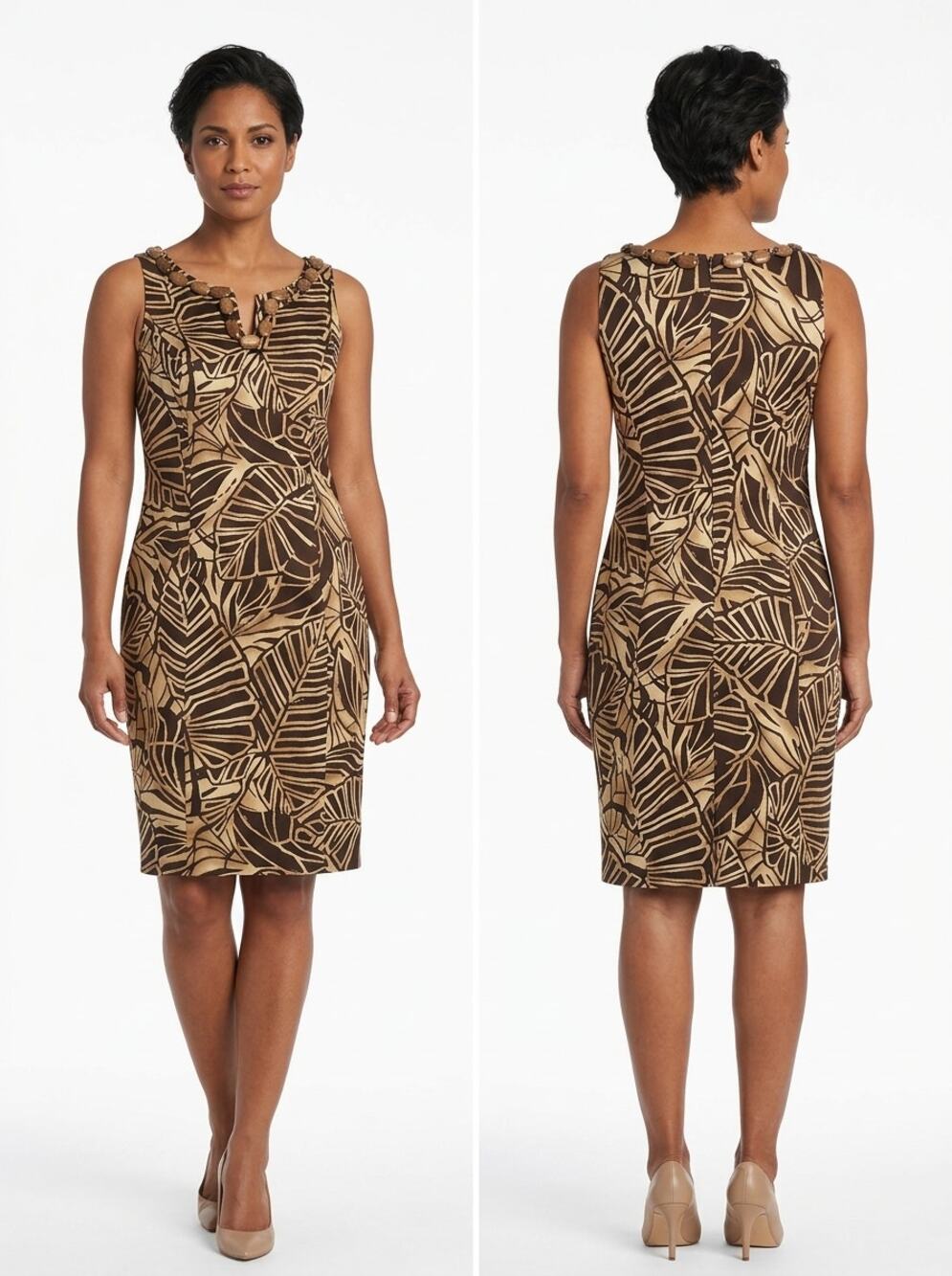 Jones New York Signature Brown Sheath Beaded Knee Length Dress Women Size 6